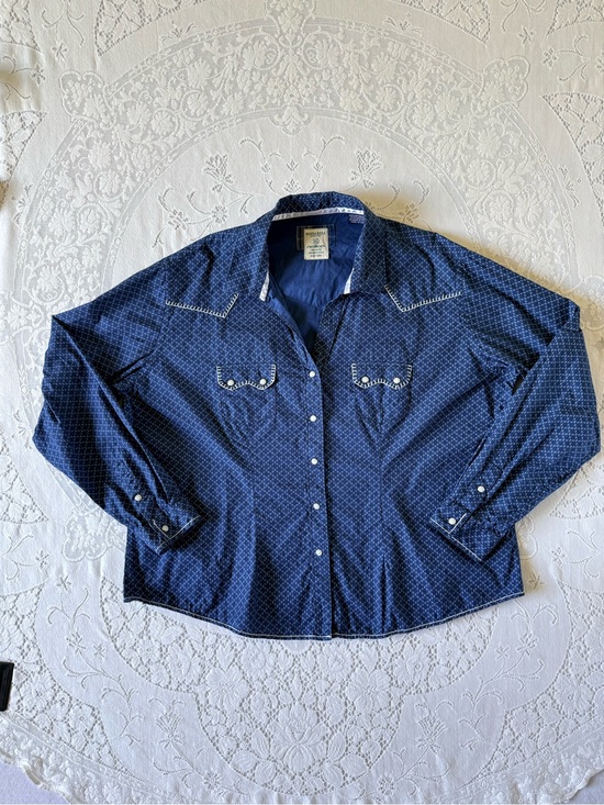 Panhandle Tops - Panhandle Rough Stock Blue Western Pearl Snap Shirt XXL Whipstitch Geo Rodeo